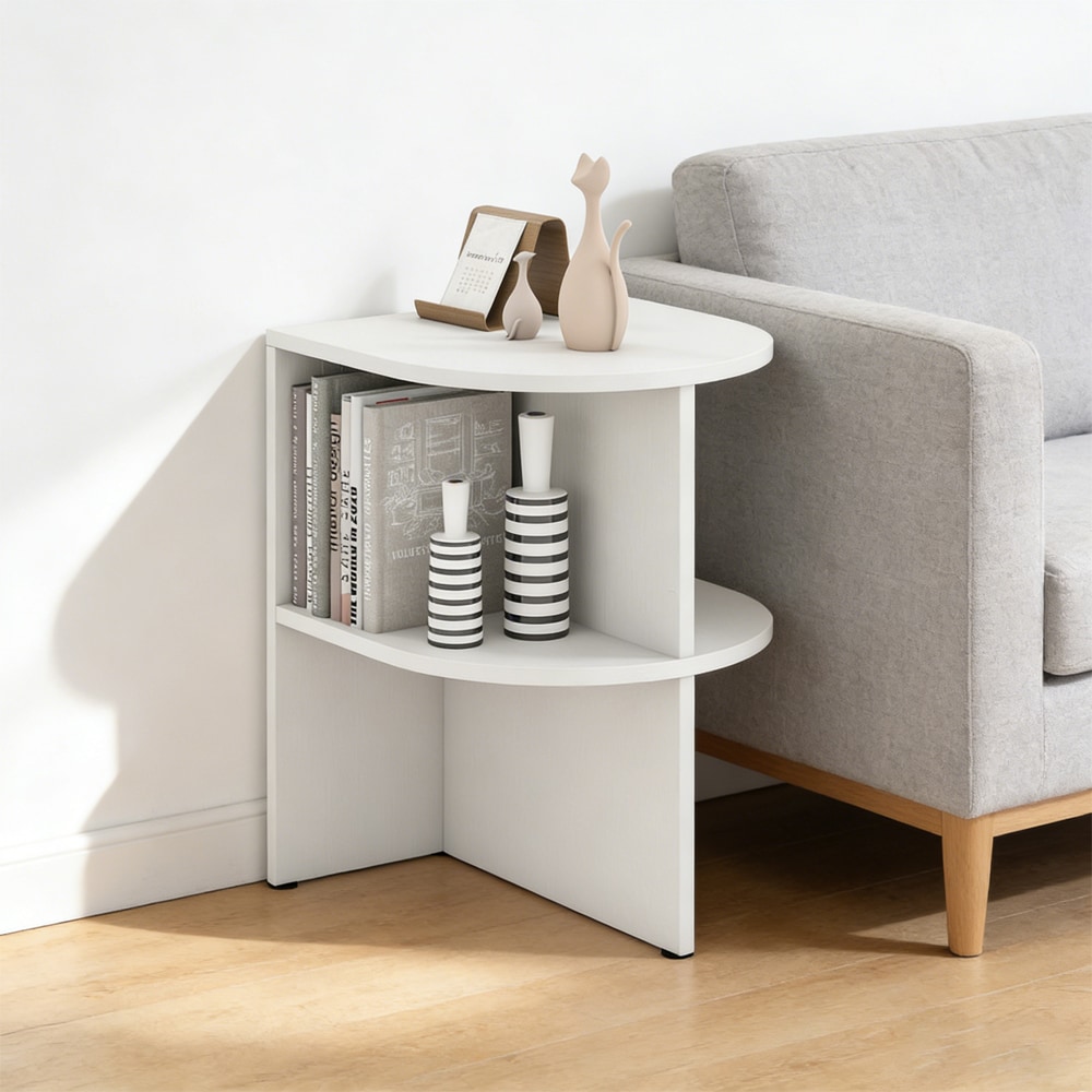 Half Round End Table With Open Shelves For Small Space Open Shelves Provide Foot Pads For Living Room, Bedroom And Office_voghion.com